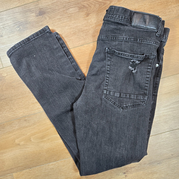 True Luck Black Distressed Stretch Denim Jeans Men’s 36x30 Punk Hip Hop Retro - Picture 1 of 12